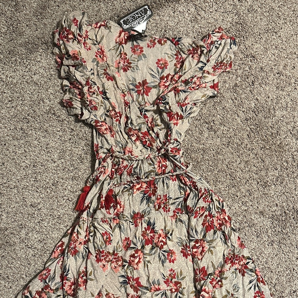 Angie Red and Cream Floral Maxi Dress